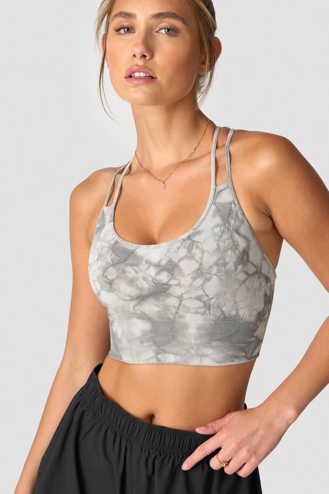 define seamless tie dye sports bra grey