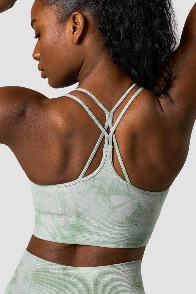 define seamless tie dye sports bra light sea green