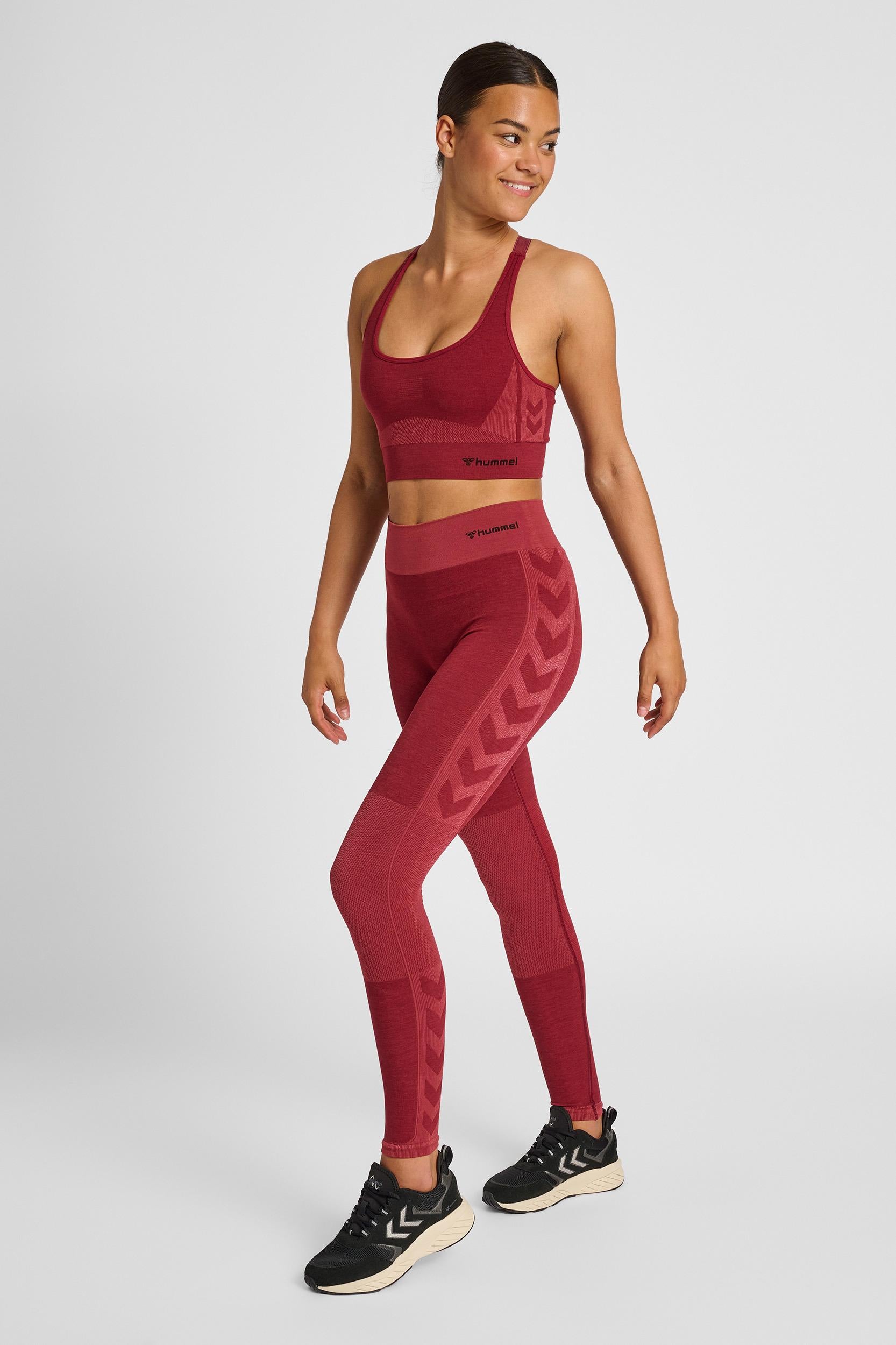 HUMMEL - Hmlclea Seamless Mid Waist Tights - Cabernet/apple Butter Melange