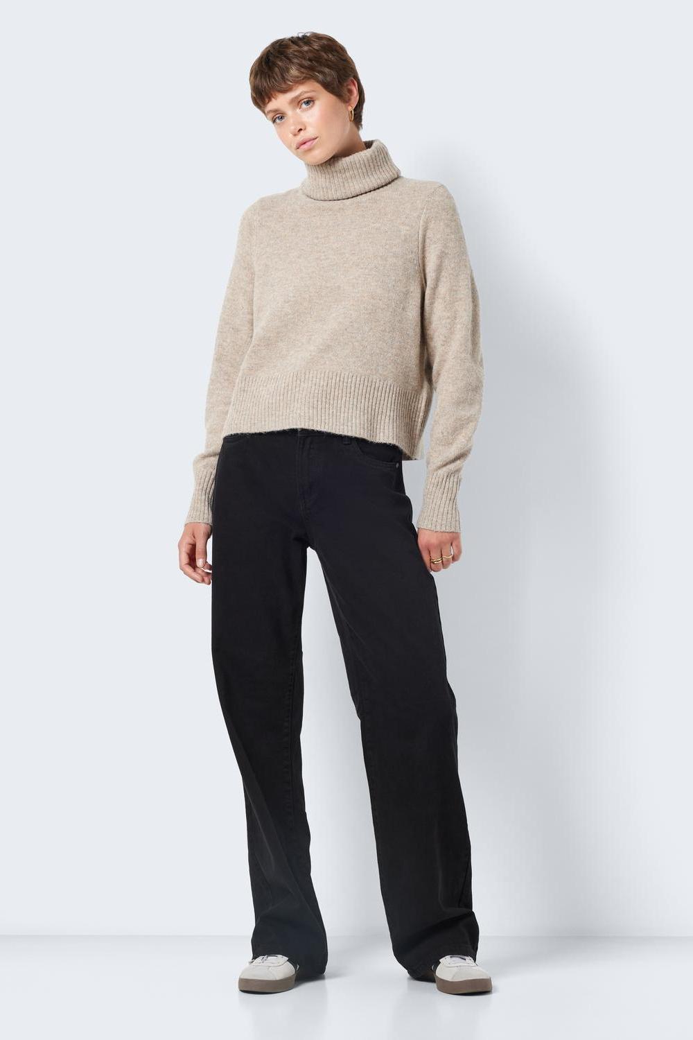 NOISY MAY - Friva L/s Roll Neck Knit - Brown