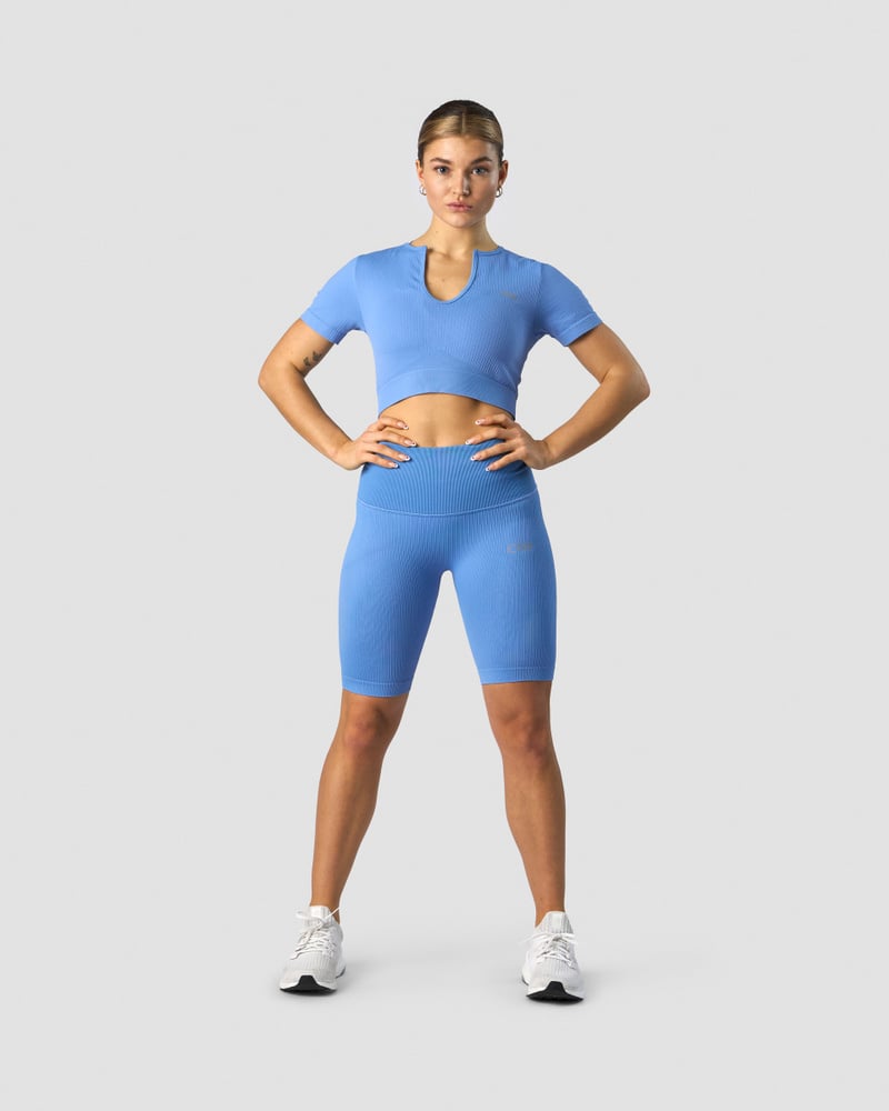 ribbed define seamless pocket biker shorts pacific blue